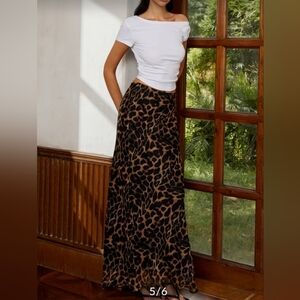 Commense Casual Leopard Print Chiffon Maxi Skirt